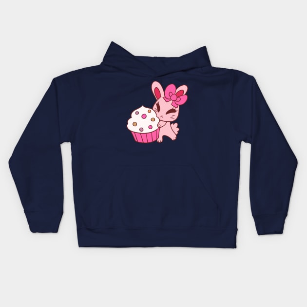 Girly Pink Cupcake Bunny Kids Hoodie by saradaboru